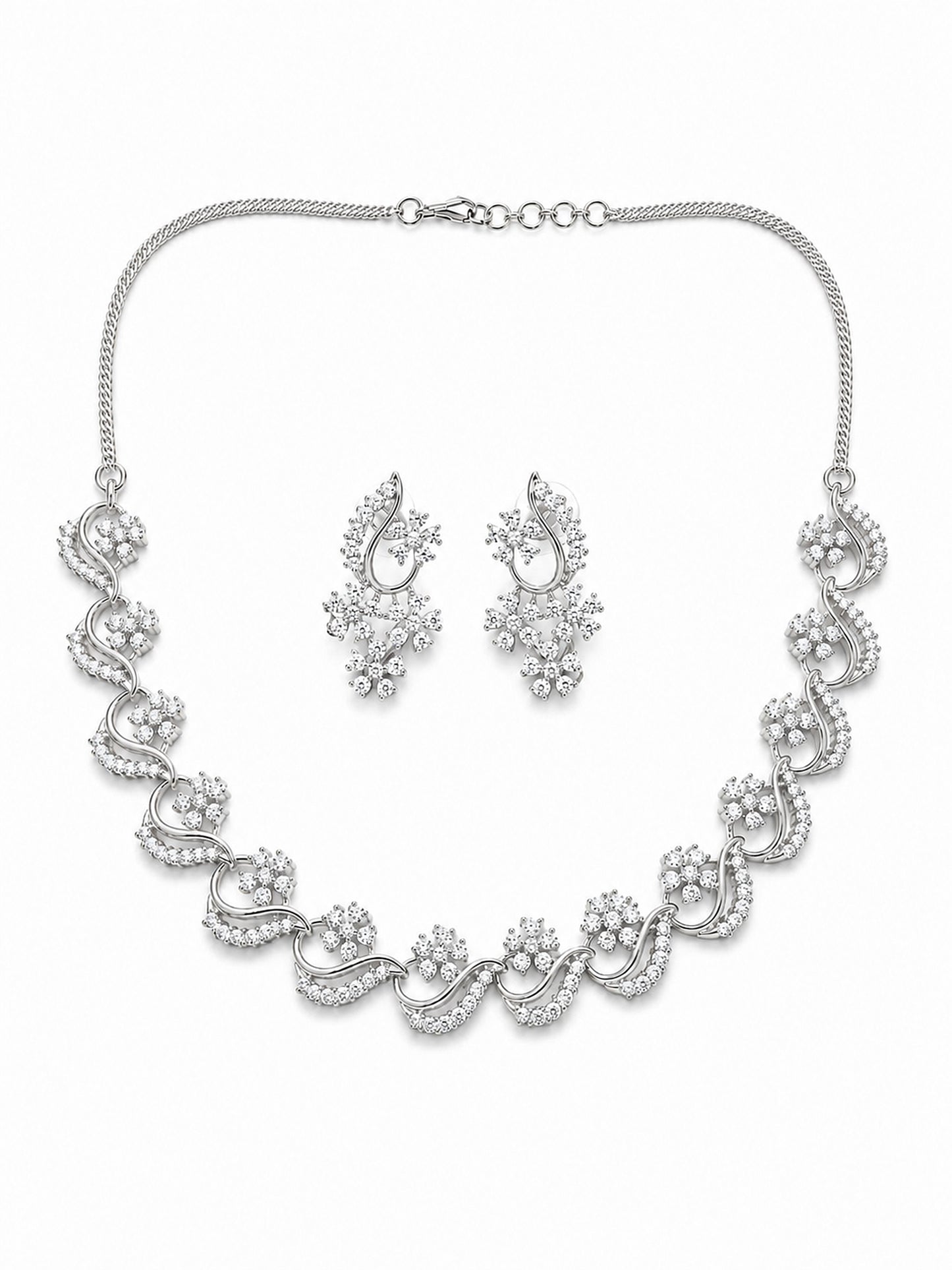 Silver Plated AD Floral Jewellery Set for Women