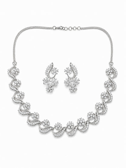 Silver Plated AD Floral Jewellery Set for Women