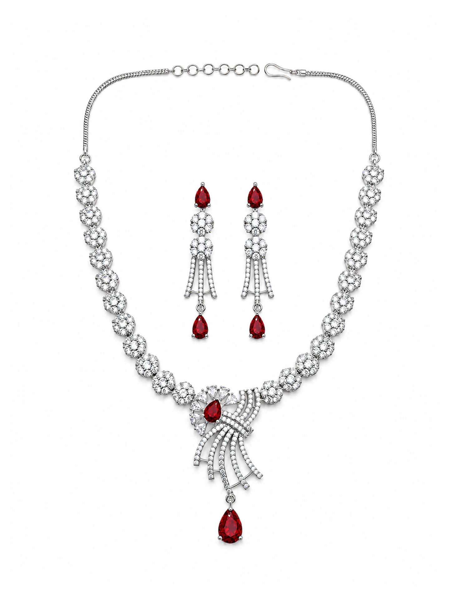 Silver Plated Red AD Jewellery Set for Women