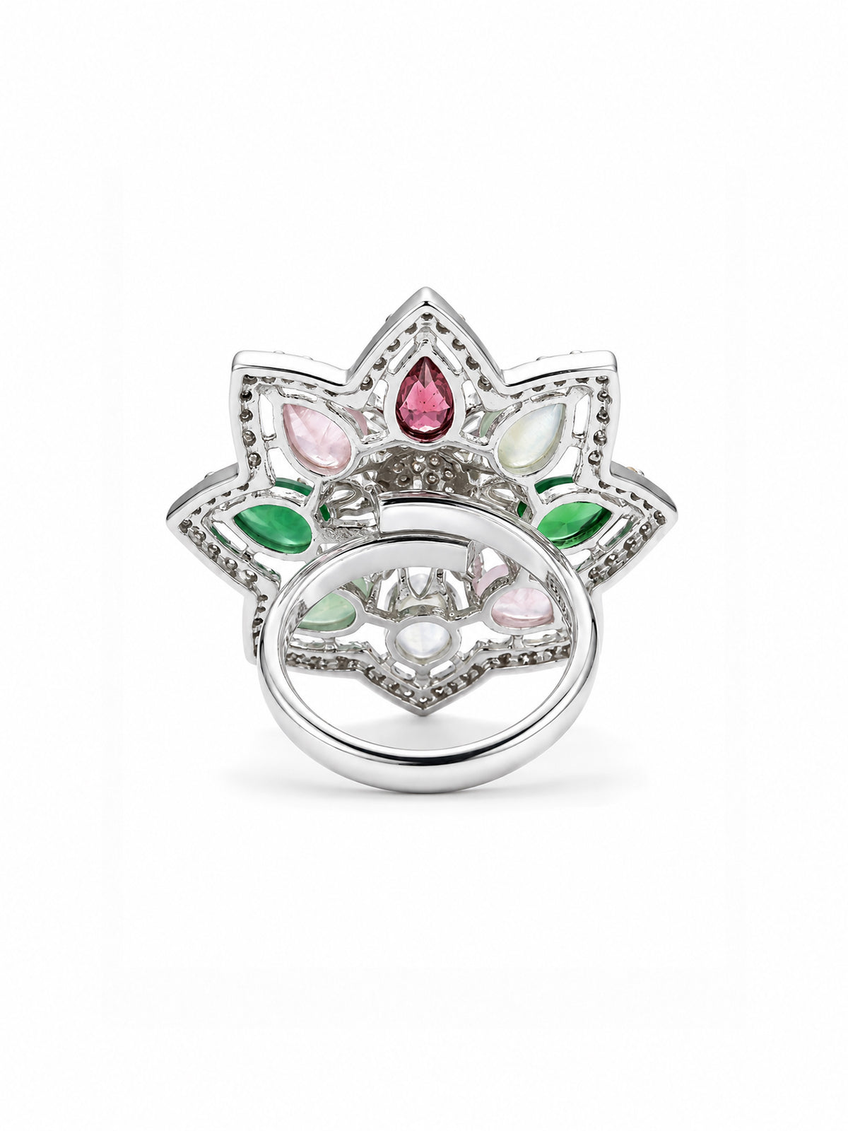 Silver Plated Multi AD Floral Finger Ring for Women