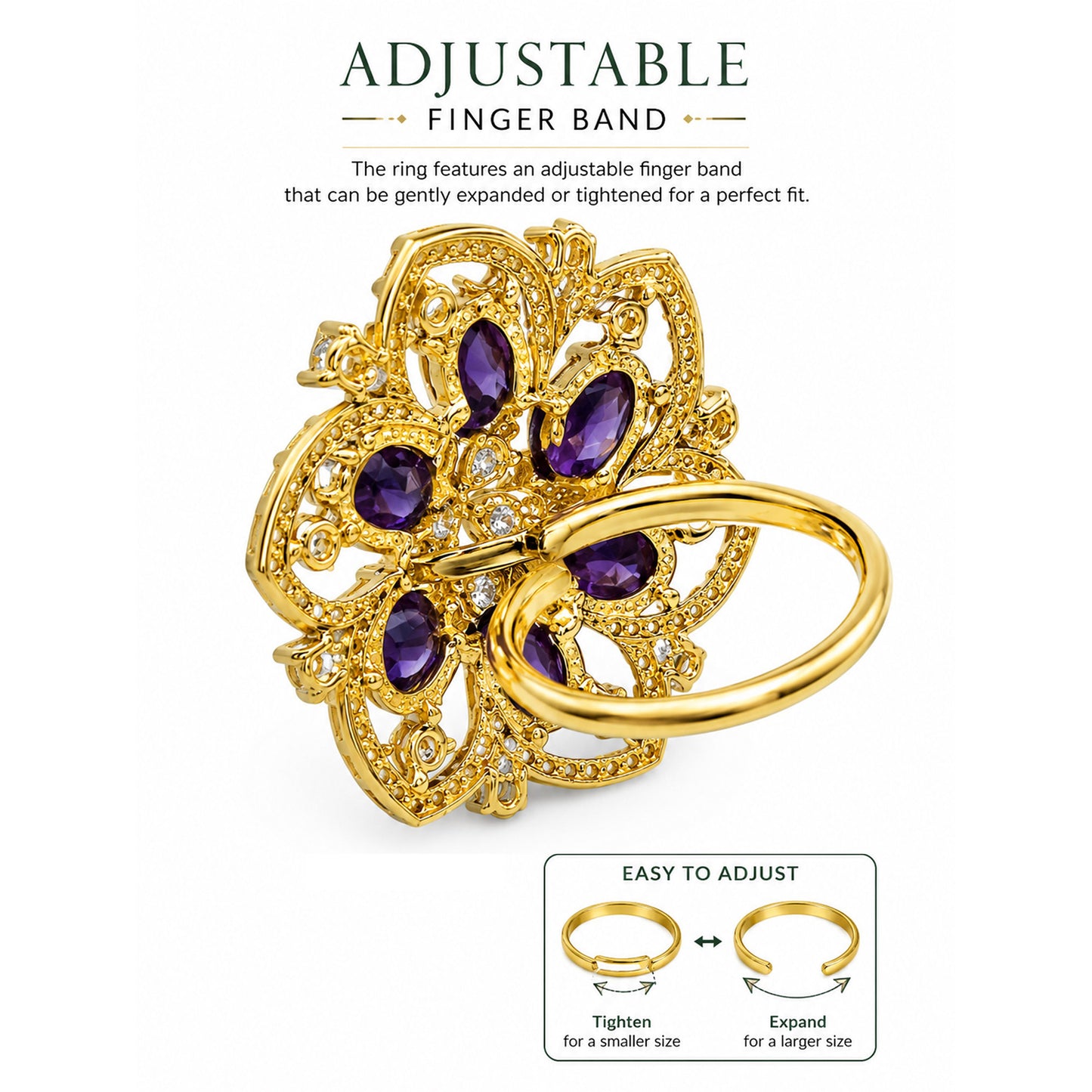 Antique Gold Plated Purple AD Finger Ring for Women
