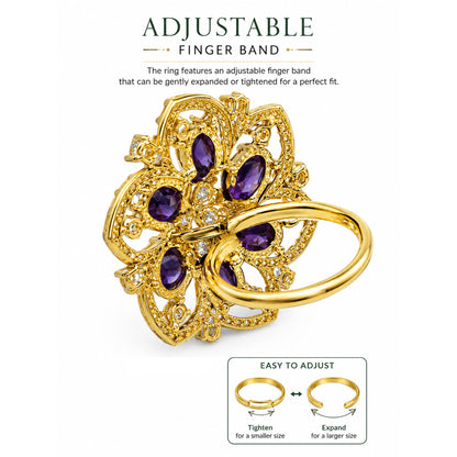 Antique Gold Plated Purple AD Finger Ring for Women