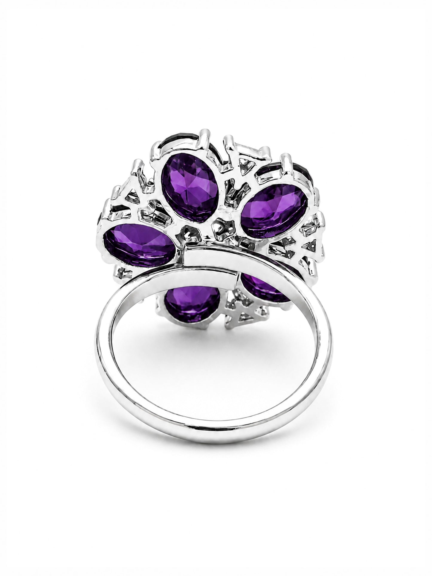 Rhodium Plated Purple AD Floral Finger Ring for Women