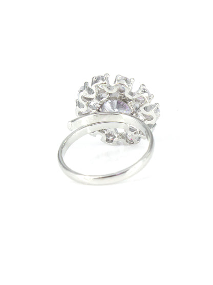 Silver Plated Floral AD Adjustable Ring For Women