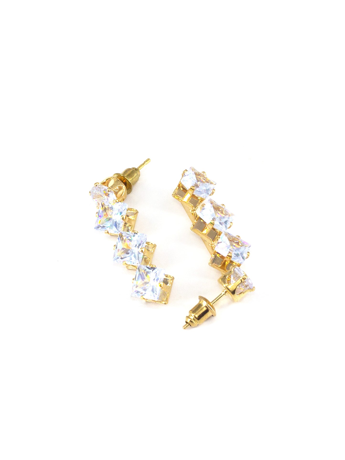 Gold Plated White AD Square Drop Earring for Women
