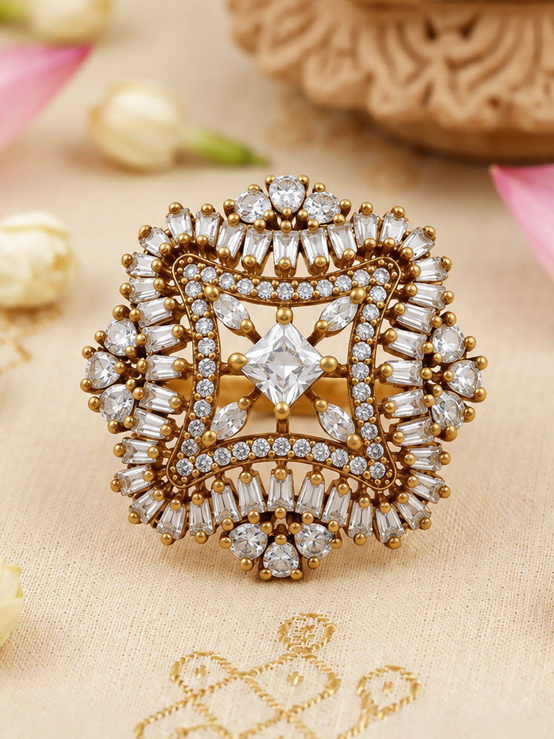 Antique Gold Plated AD Finger Ring for Women