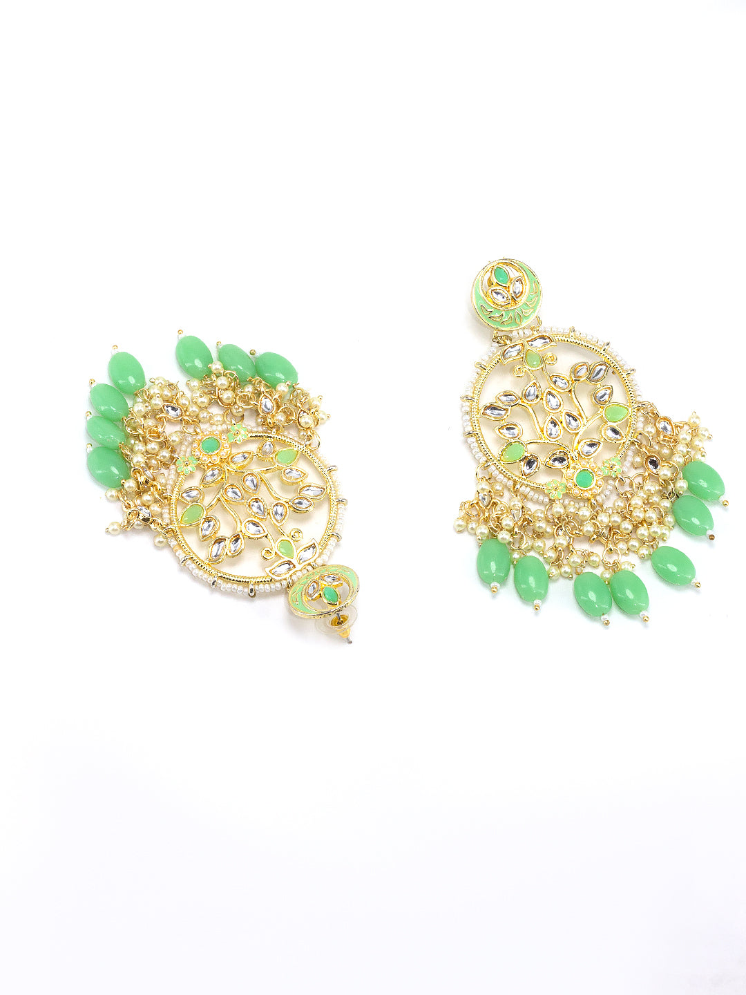 Gold Plated Artificial Stones & Beads Studded Drop Earrings