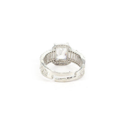 Silver Plated White American Diamond Adjustable Ring for Women