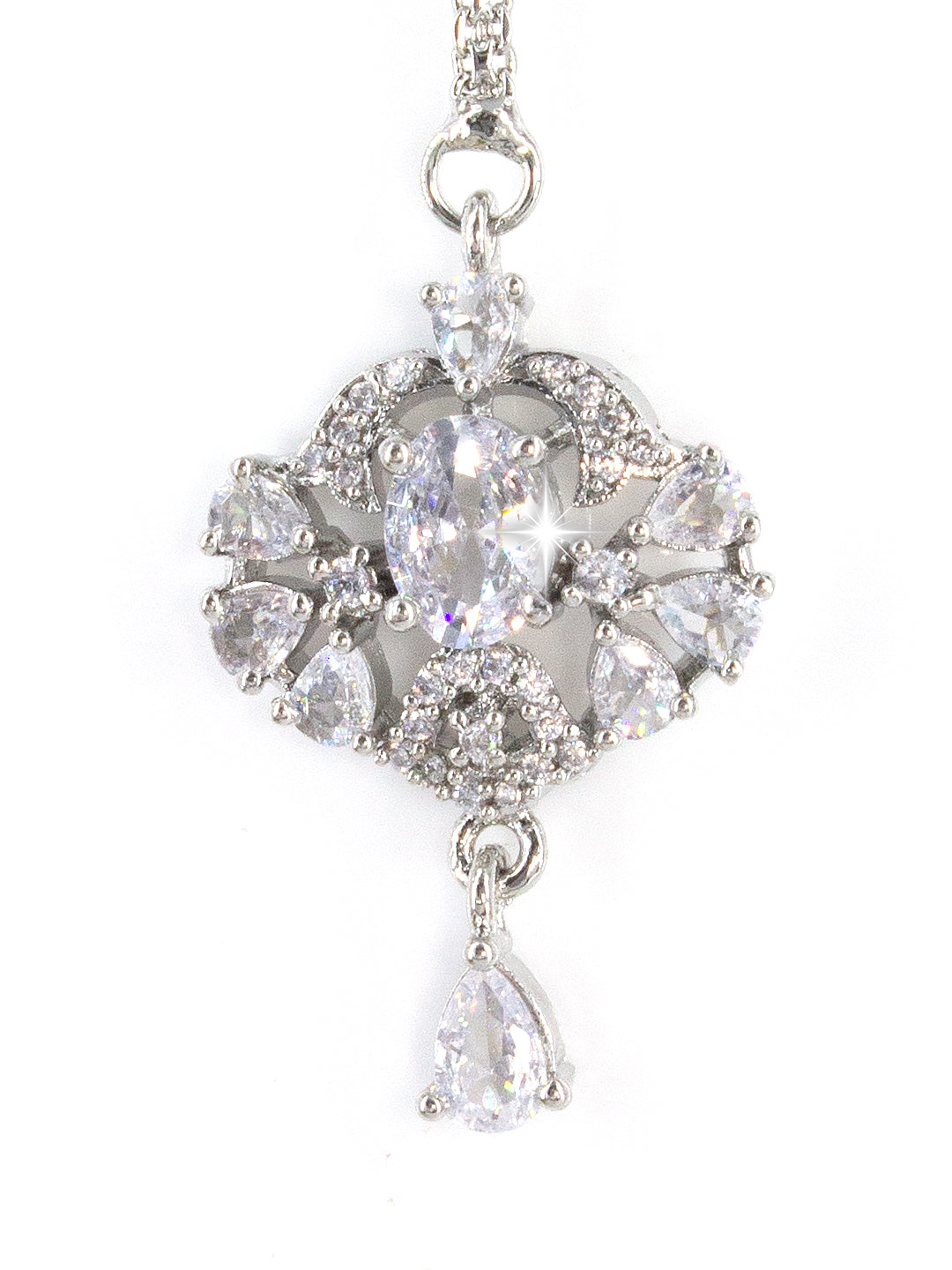 Silver Plated AD Studded Floral Drop Maang Tikka