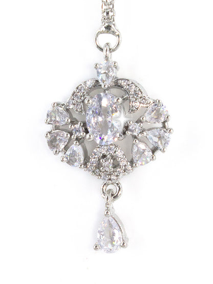 Silver Plated AD Studded Floral Drop Maang Tikka