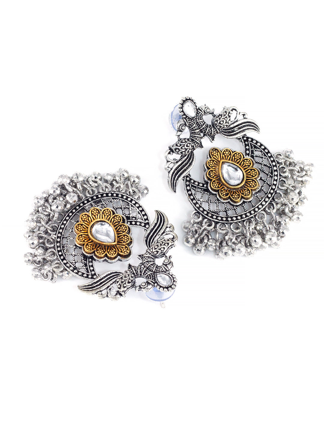 Dual-Tone  Peacock Design Chandbaali Earrings
