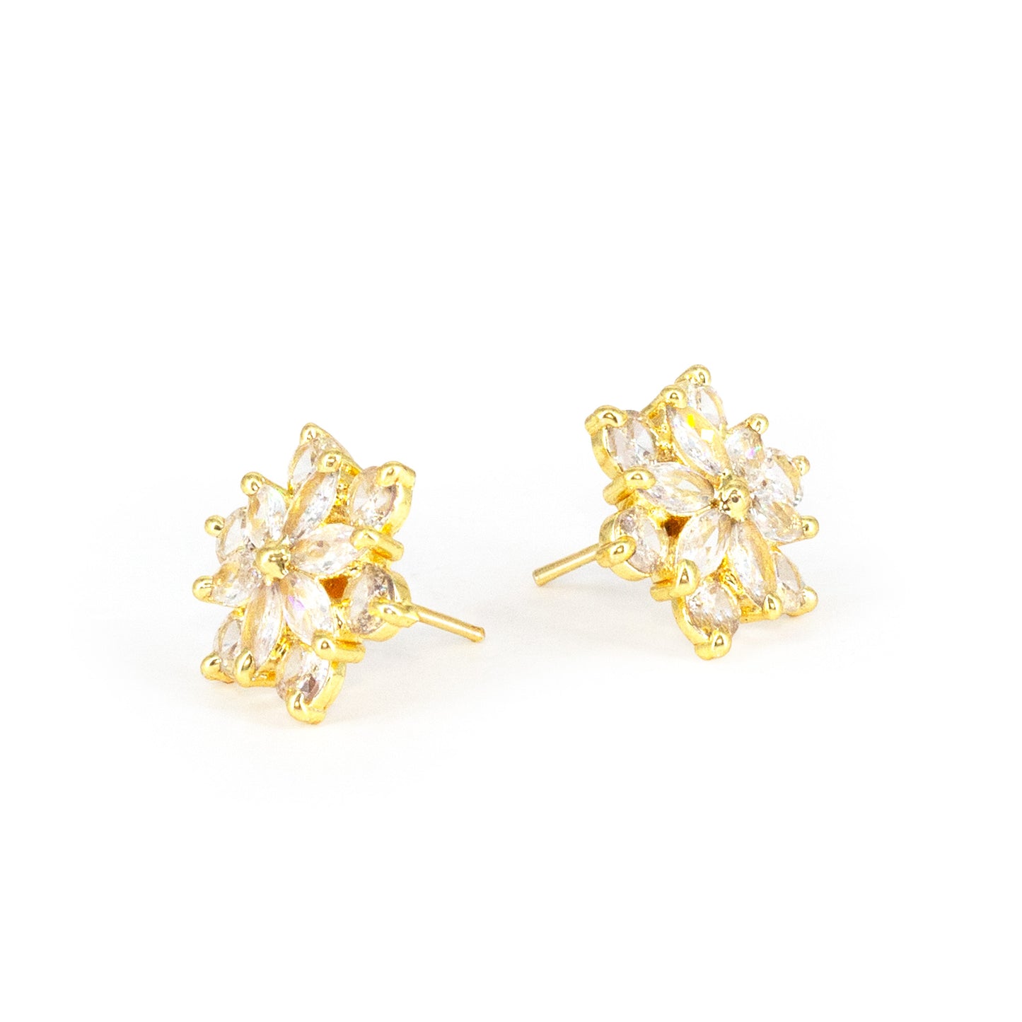 Gold Plated AD Floral Stud Earrings for Women