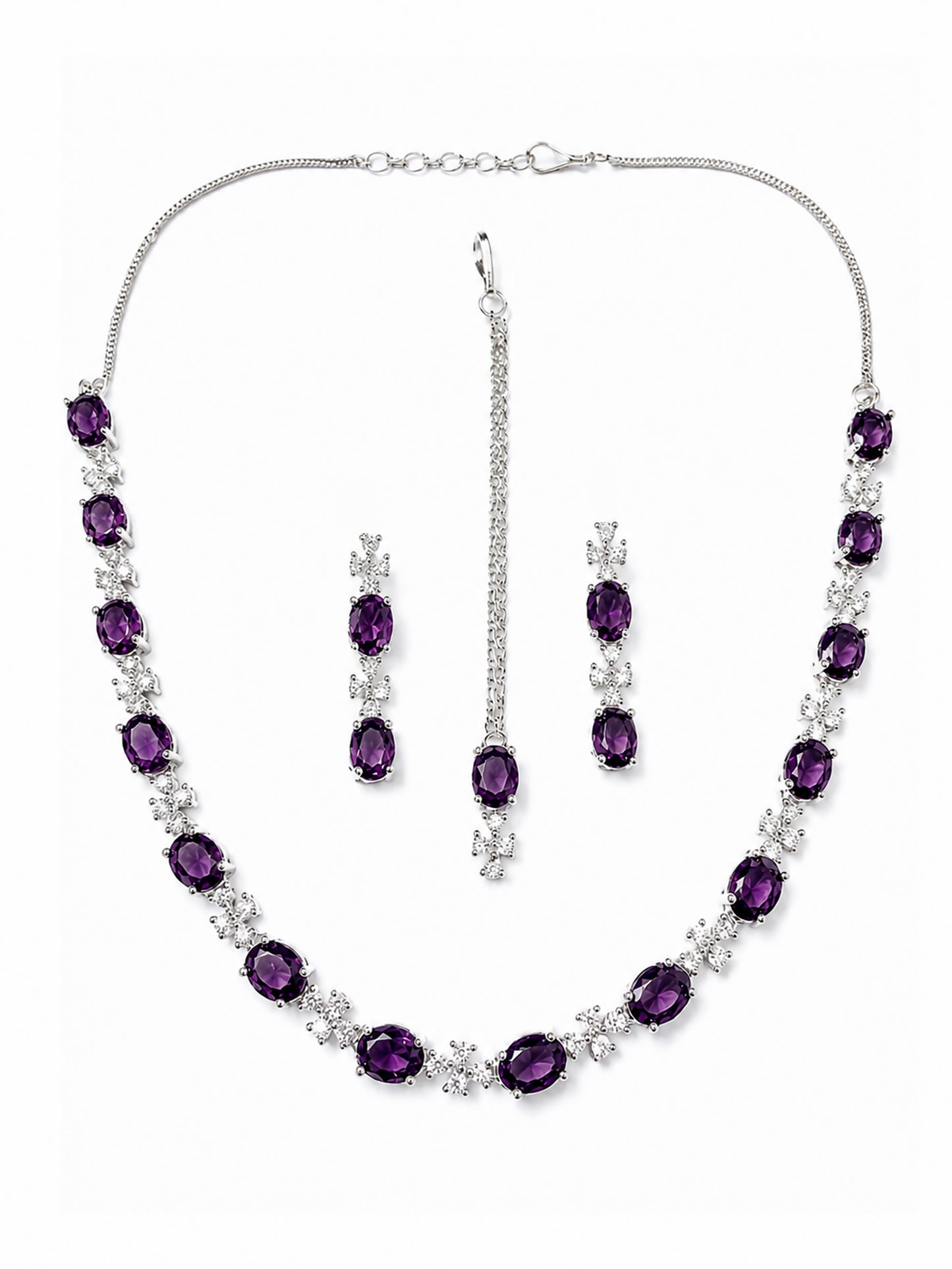 Silver Plated Purple AD Jewellery Set for Women