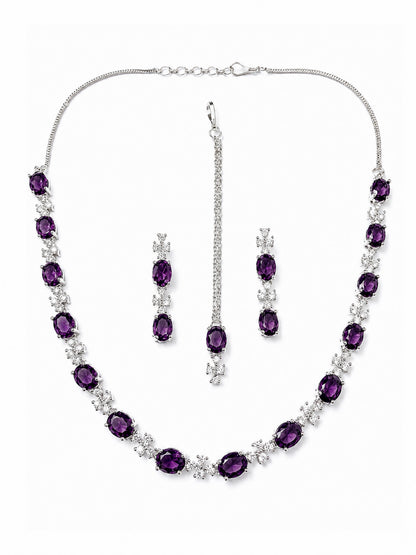 Silver Plated Purple AD Jewellery Set for Women