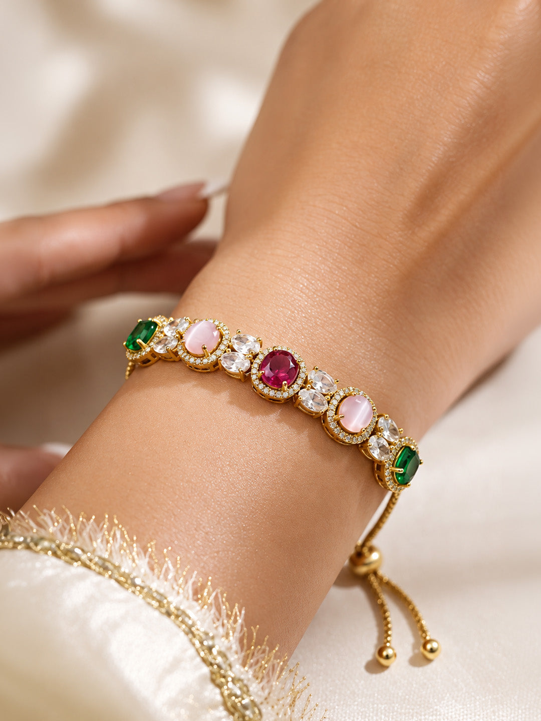 Antique Gold Plated Multi AD Adjustable Bracelet for Women