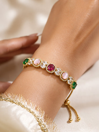 Antique Gold Plated Multi AD Adjustable Bracelet for Women