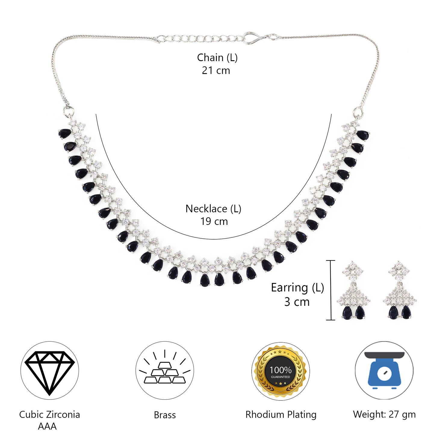 Silver Plated Black American Diamond Jewellery Set for Women