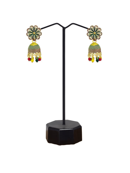 Gold Plated Floral Multi Color Artificial Beaded Jhumki Earrings