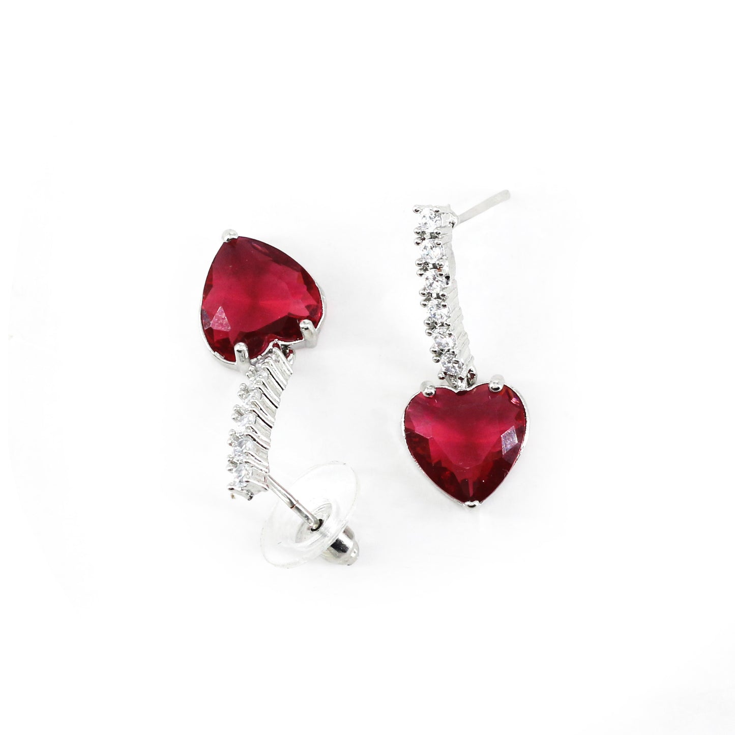 Silver Plated Red Heart AD Drop Earrings for Women