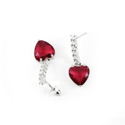Silver Plated Red Heart AD Drop Earrings for Women