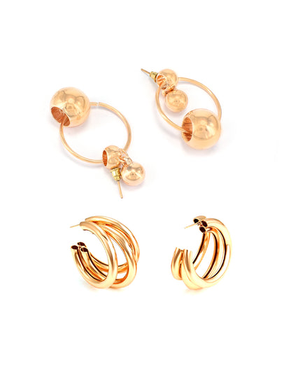 Set of 2 Rose Gold Plated hoop and drop hoop Earrings for women and girls