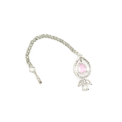 Silver Plated Pink AD Maang Tikka for Women