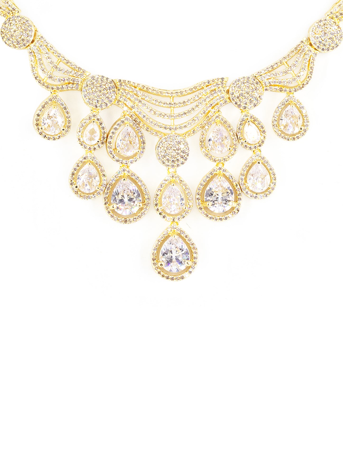 Gold Plated White AD Studded Designer Jewellery Set