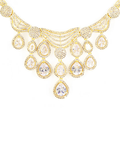 Gold Plated White AD Studded Designer Jewellery Set