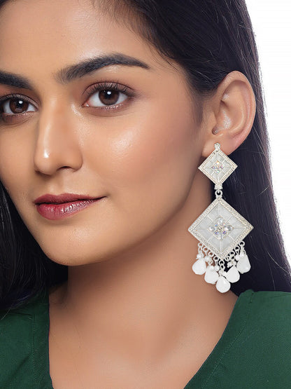 Floral Marble Finish Drop Earrings