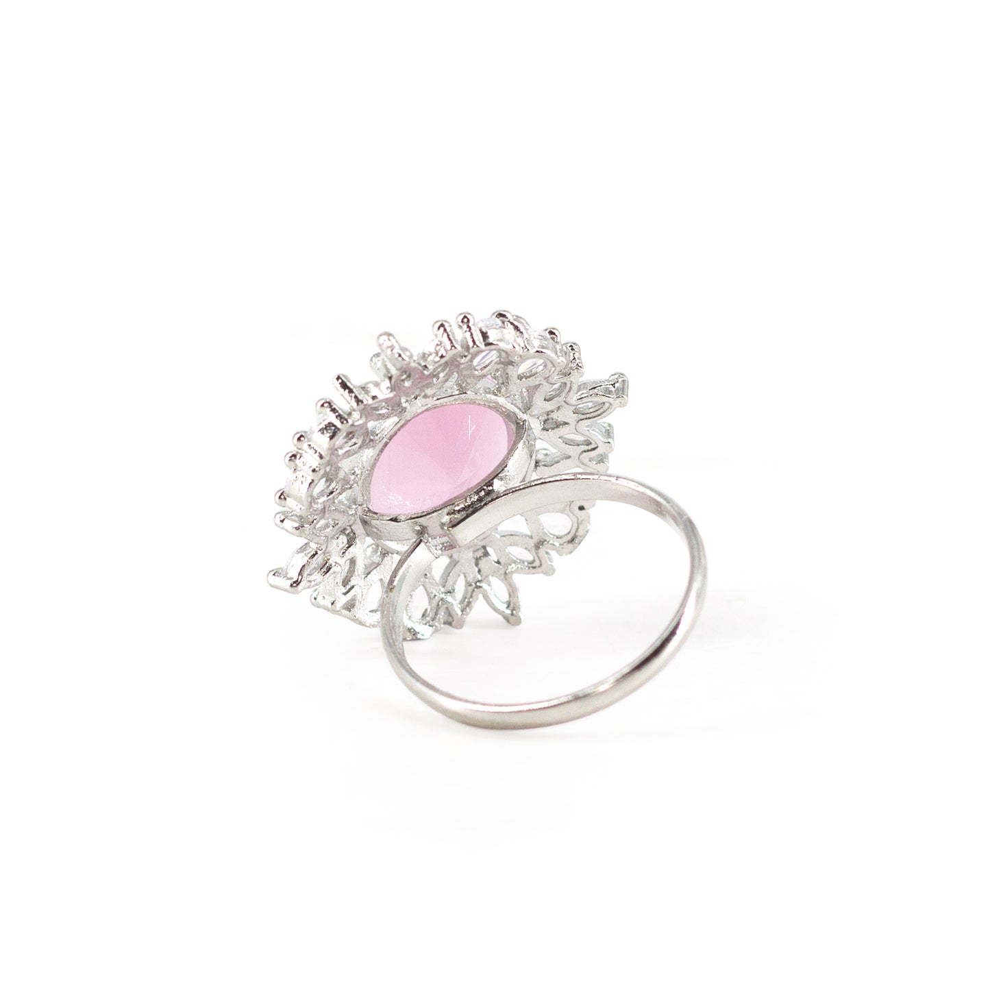 Silver Plated Pink AD Finger Ring for Women