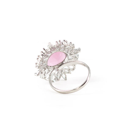 Silver Plated Pink AD Finger Ring for Women