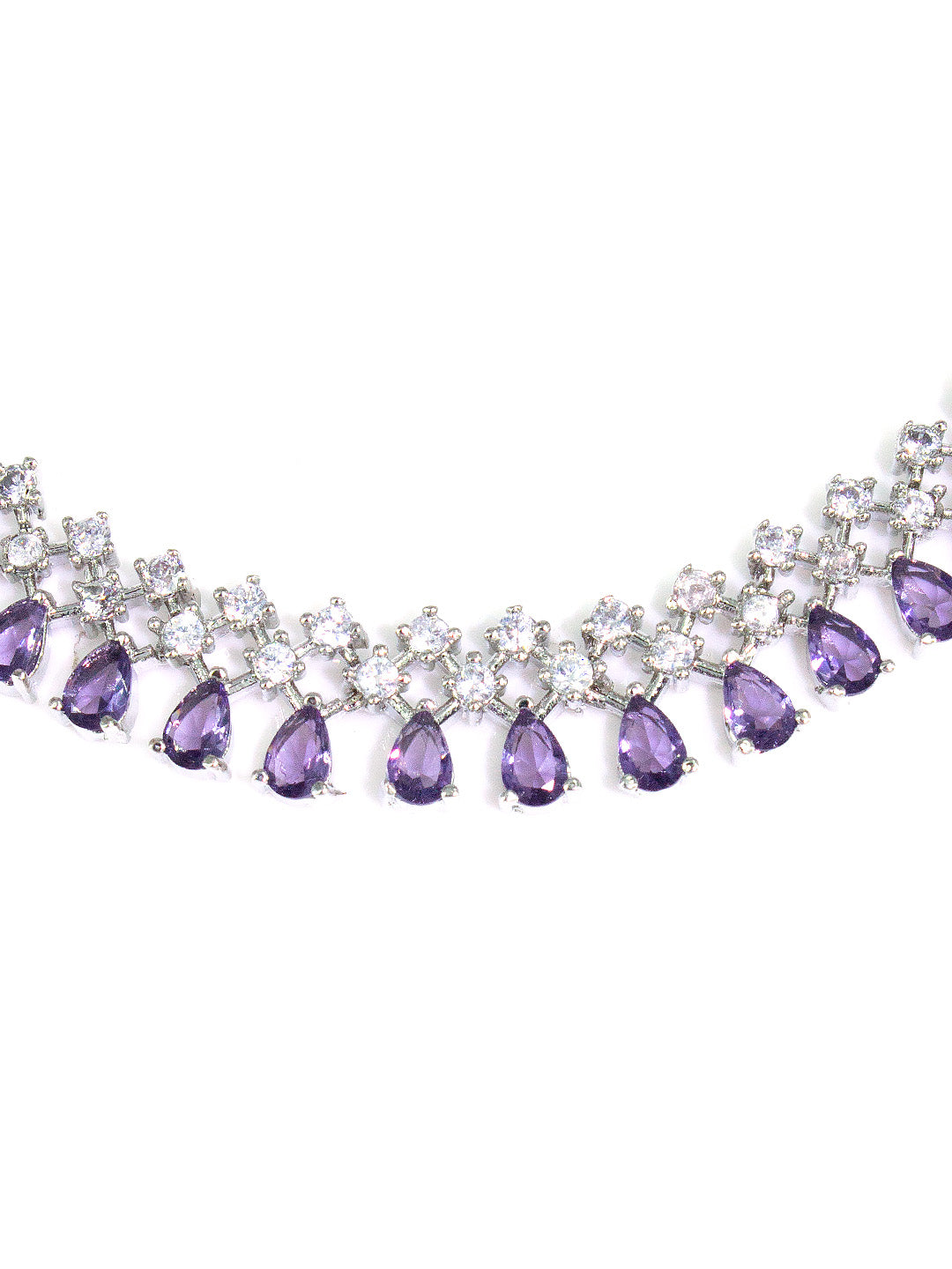 Silver Plated Purple AD Sleek Designer Jewellery Set