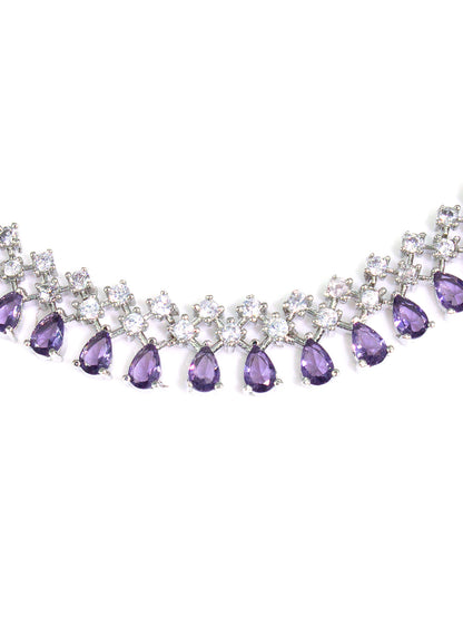 Silver Plated Purple AD Sleek Designer Jewellery Set