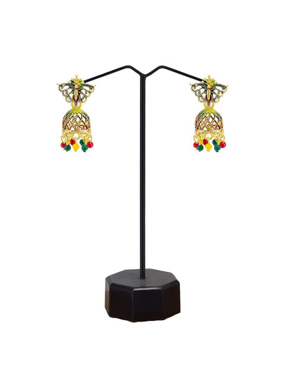 Gold Plated Butterfly Multi Color Artificial Beaded Jhumki Earrings