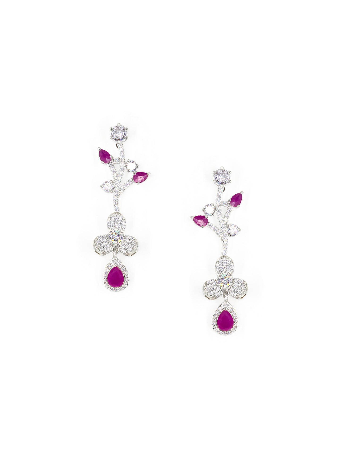 Silver Plated Red & White American Diamond Designer Jewellery Set