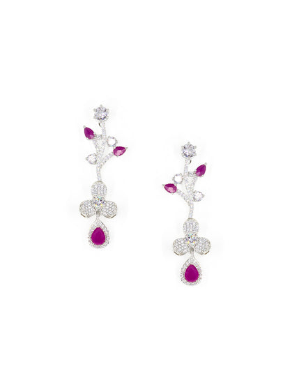 Silver Plated Red & White American Diamond Designer Jewellery Set