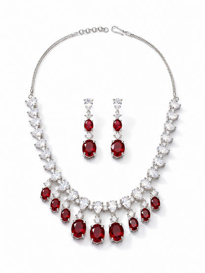 Silver Plated Red AD Choker Set for Women