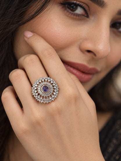 Silver Plated Purple AD Finger Ring for Women
