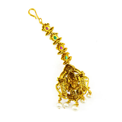 Gold Plated AD Temple Maang Tikka for Women