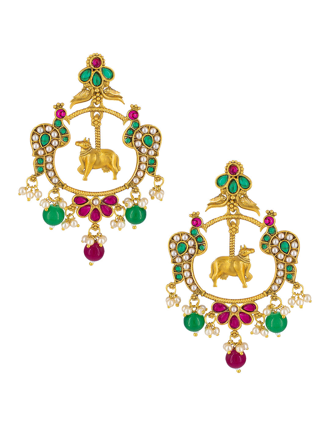 Green & Red Nandi Traditional Earrings
