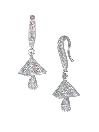 Silver Plated American Diamond Small Tringle Shaped Drop Jhumka Earrings