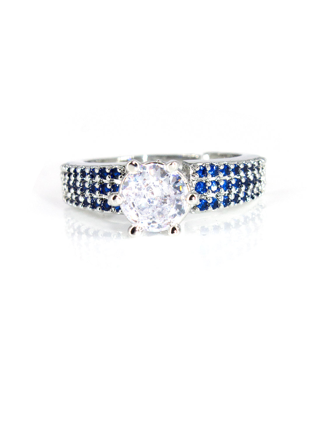 Silver-Plated American-Diamond Studded Adjustable Finger Ring