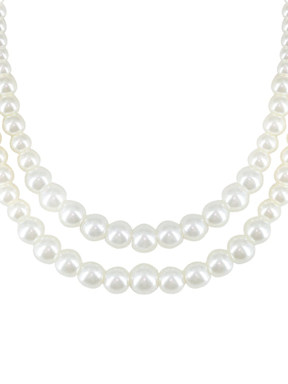 Gold Plated Double Layered Faux Pearl Beaded Trendy Moti Mala Necklace