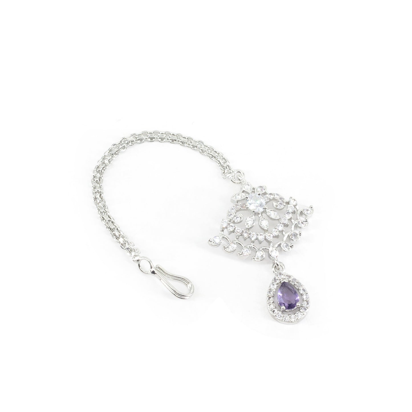 Silver Plated Purple AD Maang Tikka for Women