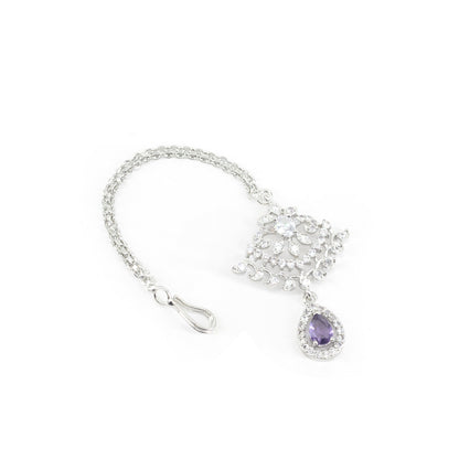 Silver Plated Purple AD Maang Tikka for Women