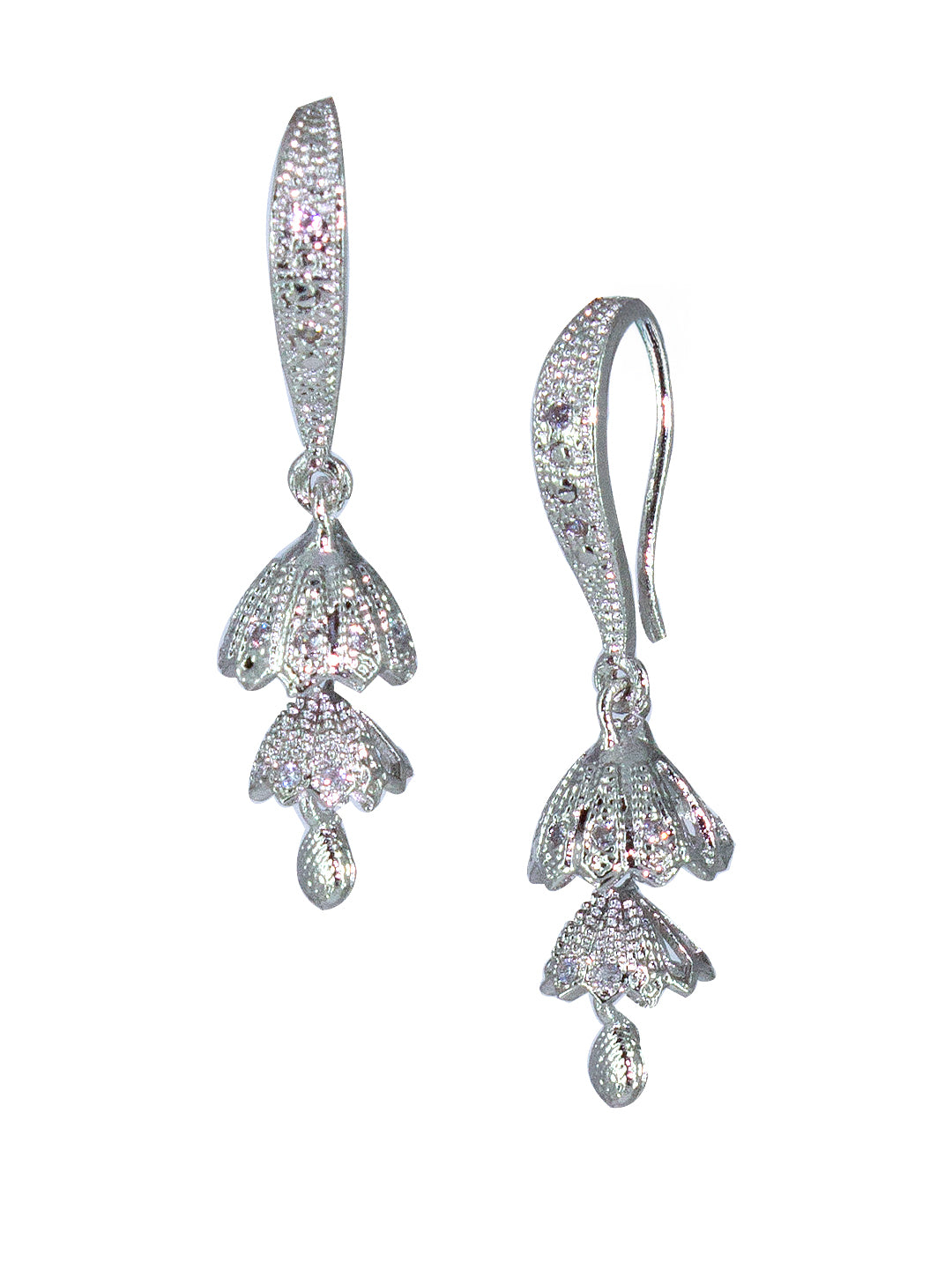 Silver Plated American Diamond Small Double Jhumki Earrings