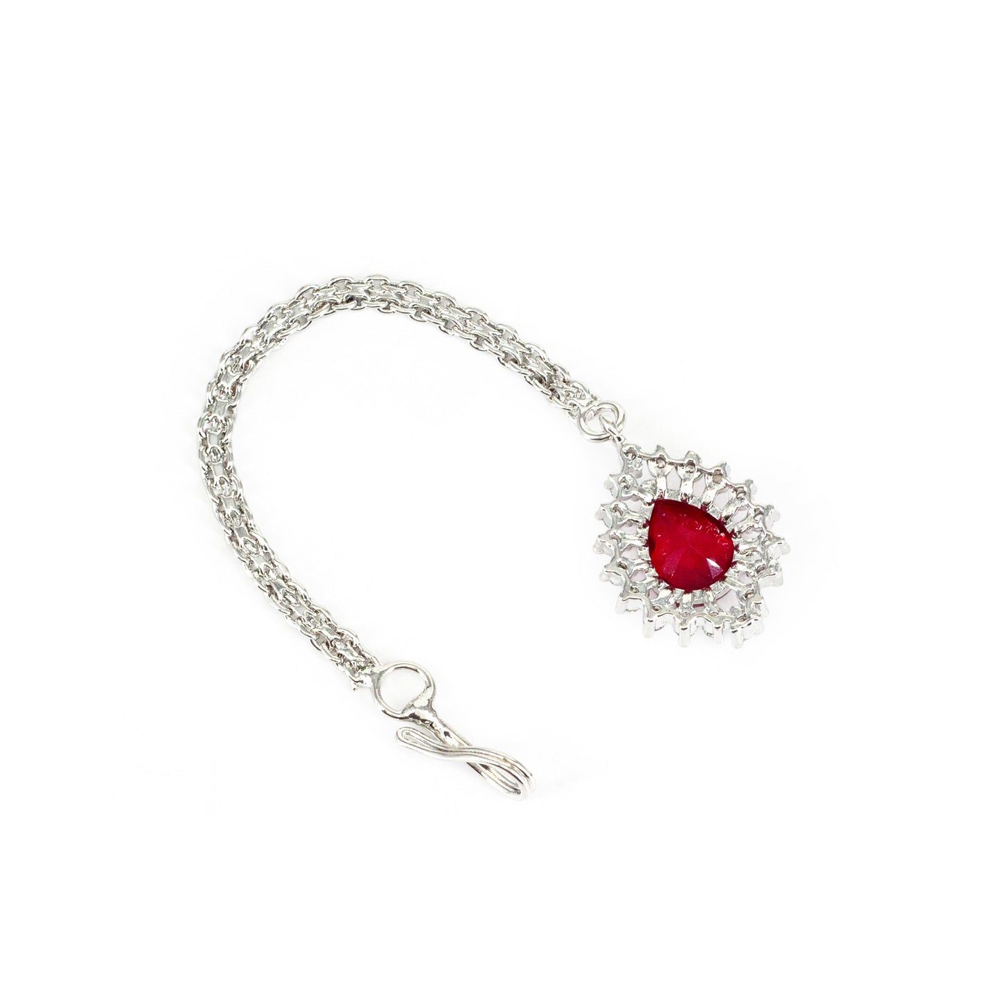 Silver Plated Red AD Maang Tikka for Women