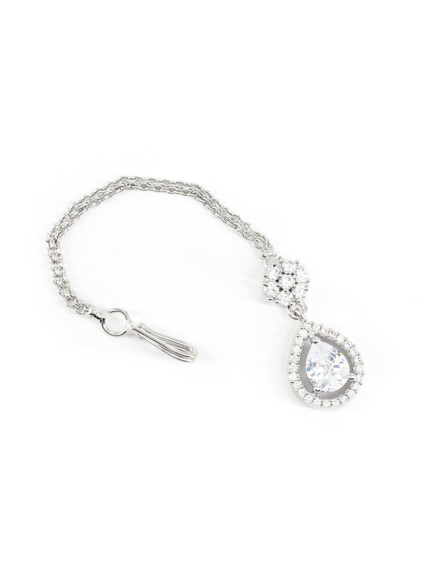 Rhodium Plated White AD Teardrop Maang Tikka for Women