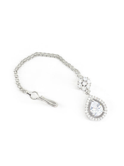 Rhodium Plated White AD Teardrop Maang Tikka for Women