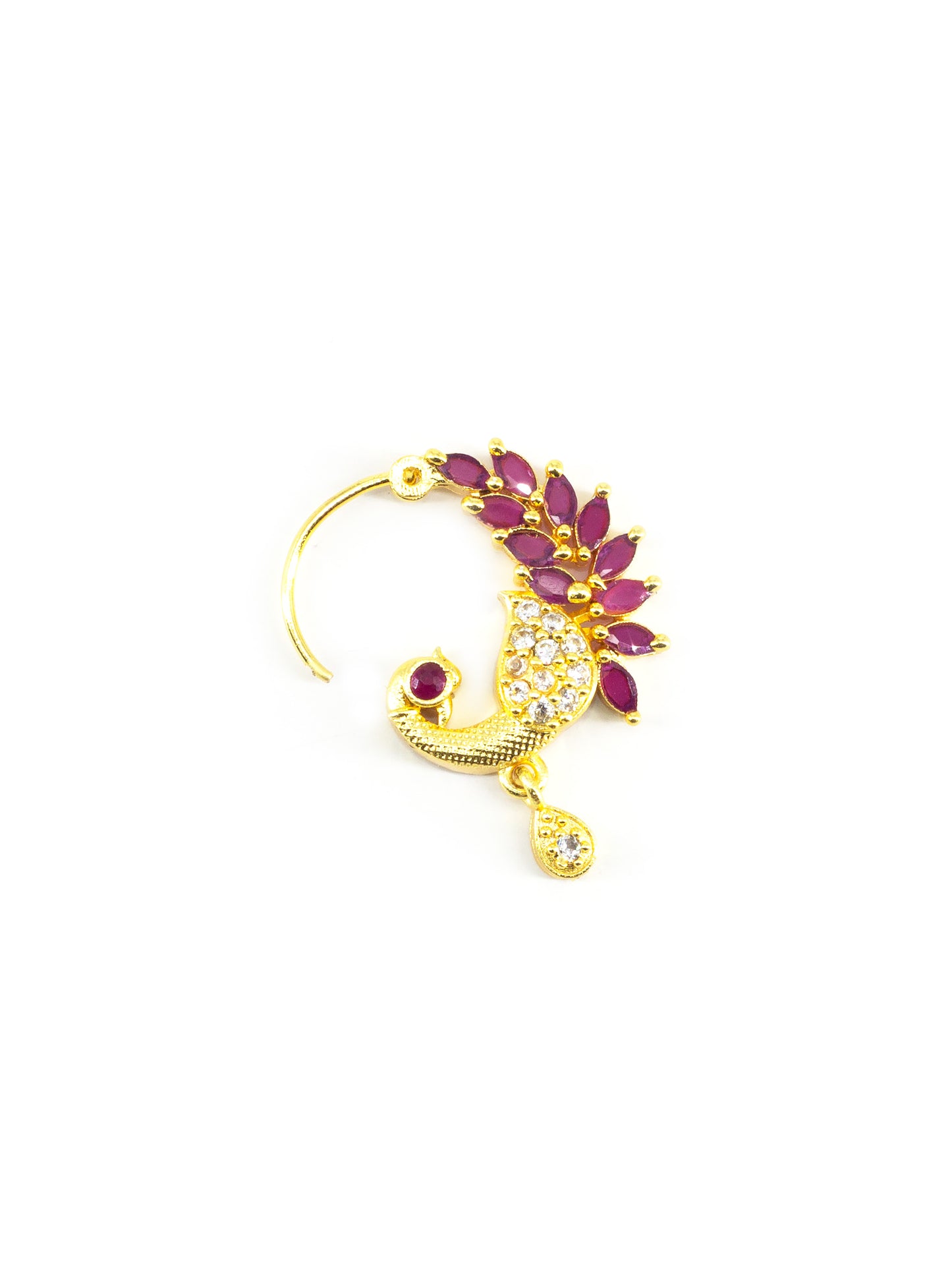 Gold Plated American Dimaond Peacock Drop Nose Ring